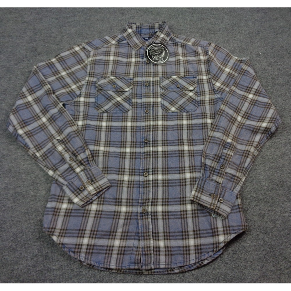 Angry Minnow Shirt Men S Blue Plaid Camper Bleached Flannel Believe Magic